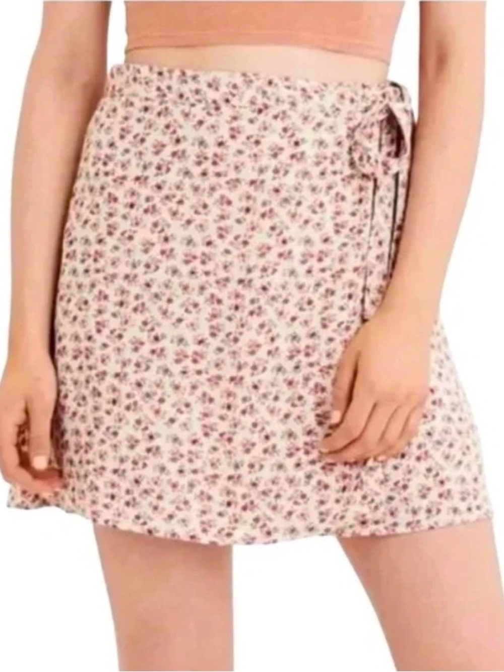 American Eagle Spring Ditsy Floral Wrap Mini Skirt Cream Pink Purple Print Sz M